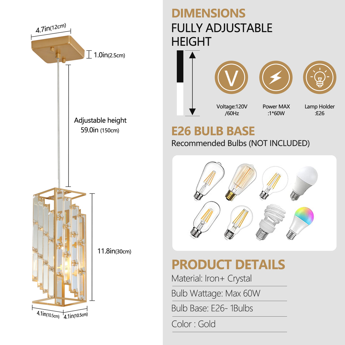 Three small gold crystal prism pendant lights, view 4