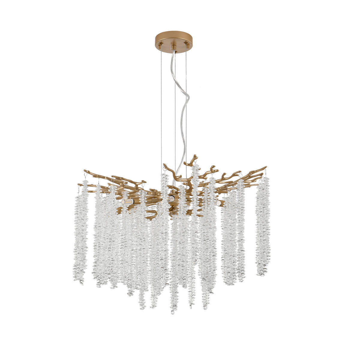 Square gold chandelier with cascading crystal strands, view 5
