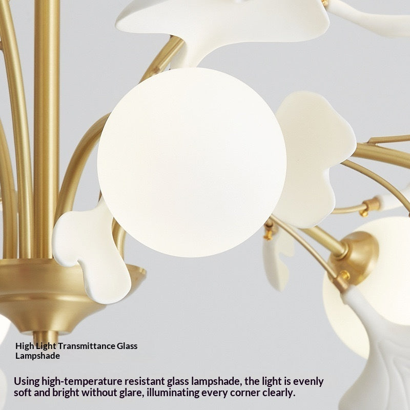 Copper ginkgo leaf branch chandelier with six lights, view 5