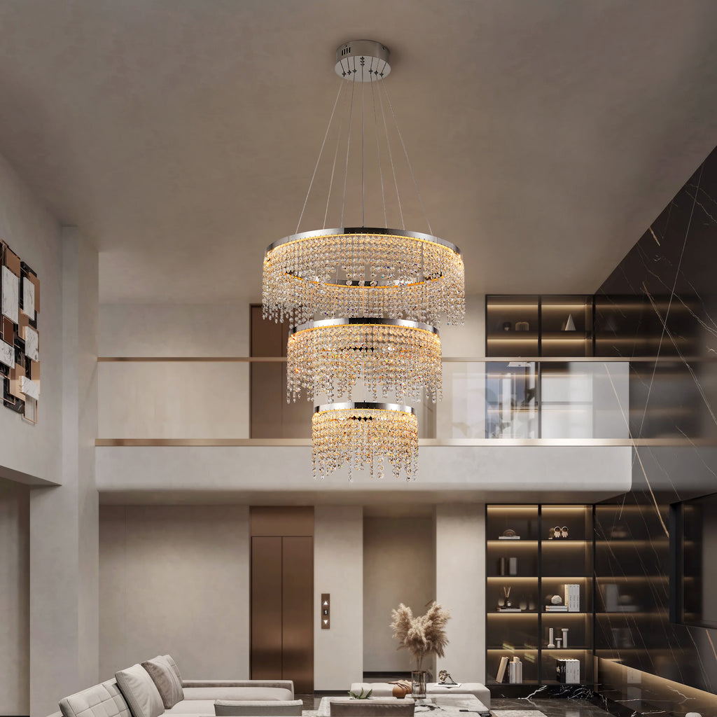 Round 24-inch crystal LED ceiling chandelier, view 5
