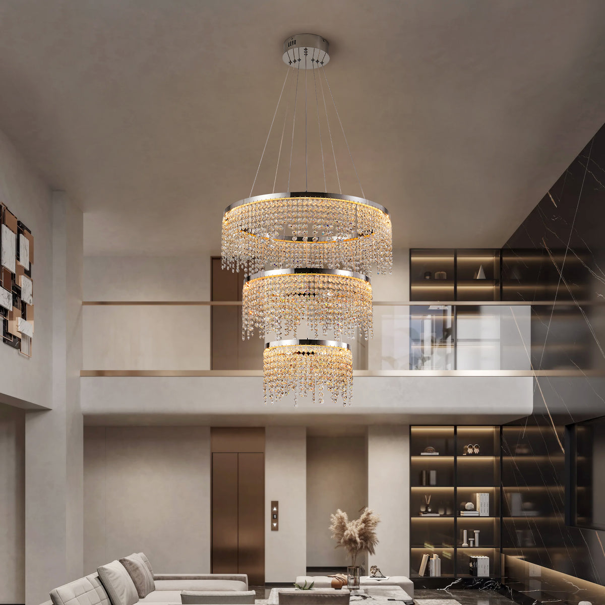 Round 24-inch crystal LED ceiling chandelier, view 5