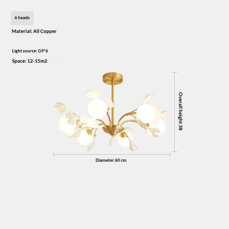 Copper ginkgo leaf branch chandelier with six lights, view 4