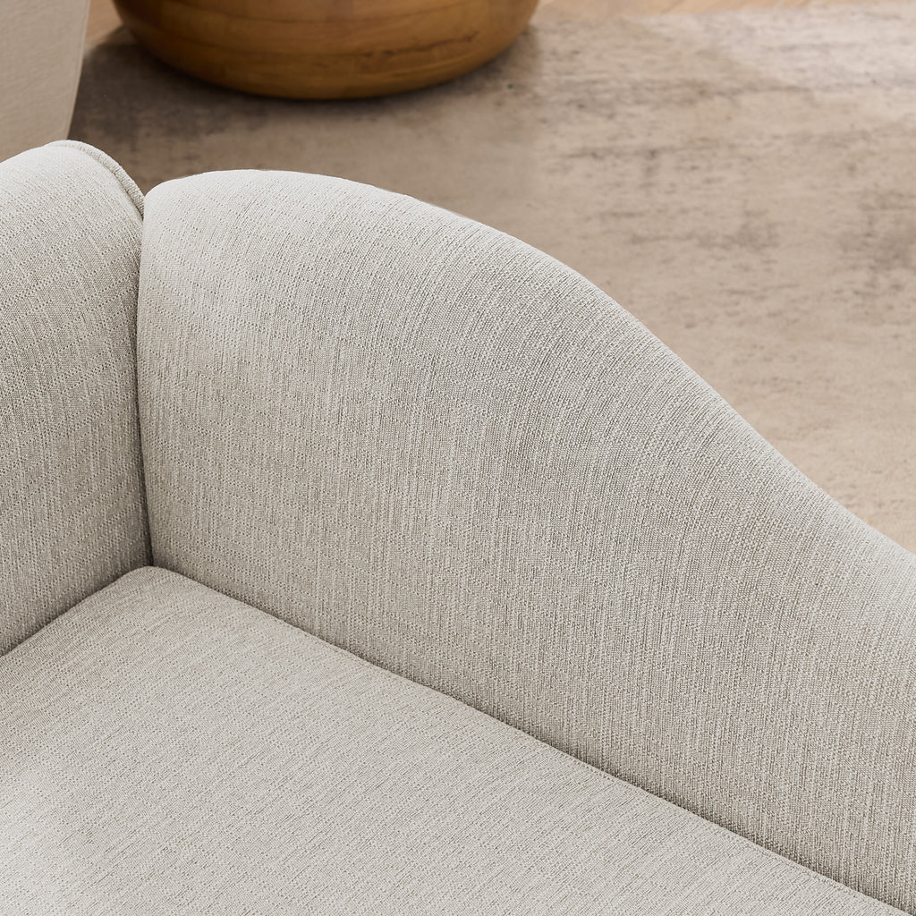 Close-up of the wave backrest and breathable linen upholstery