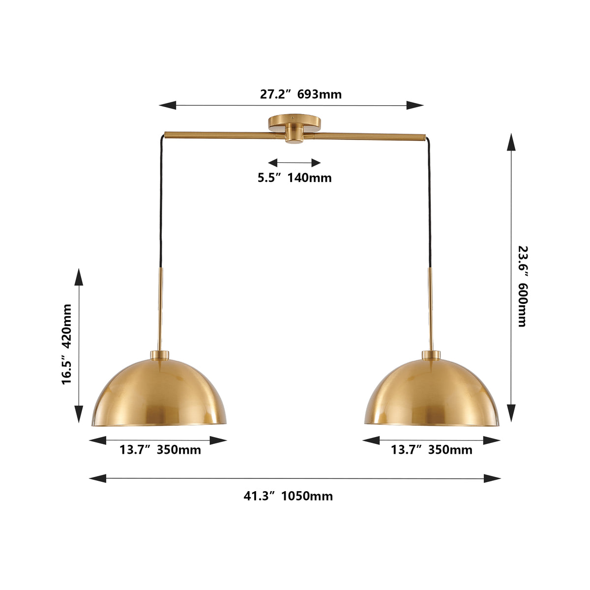 Copper-tone double pendant light on a linear bar, view 10