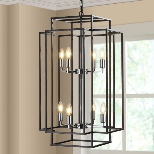 Tiered eight-lantern farmhouse chandelier