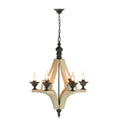 Cream distressed wood six-light chandelier, view 2