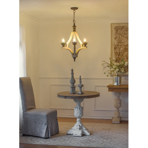 Cream distressed wood six-light chandelier, view 7
