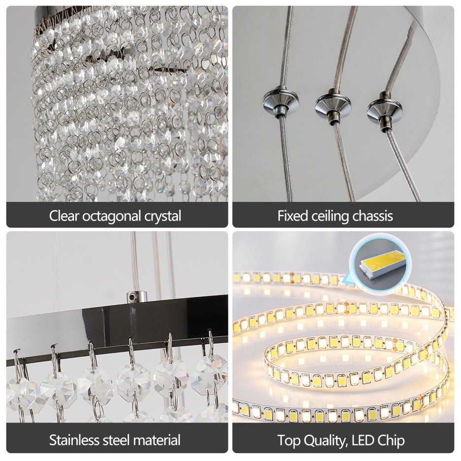 Round 24-inch crystal LED ceiling chandelier, view 2
