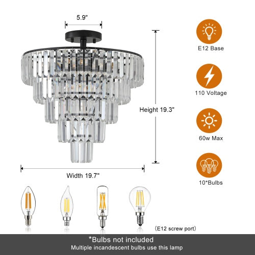 Black contemporary crystal drum chandelier, view 10
