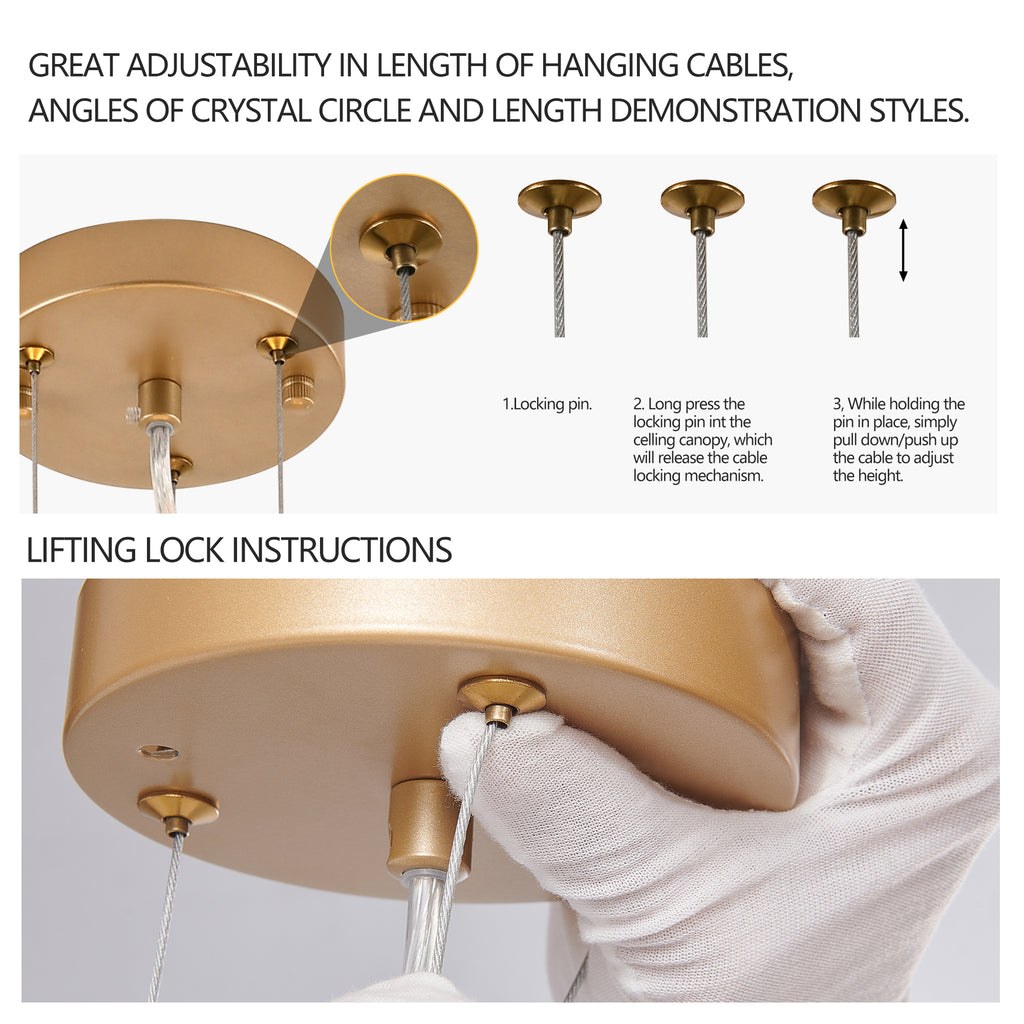 Square gold chandelier with cascading crystal strands, view 6