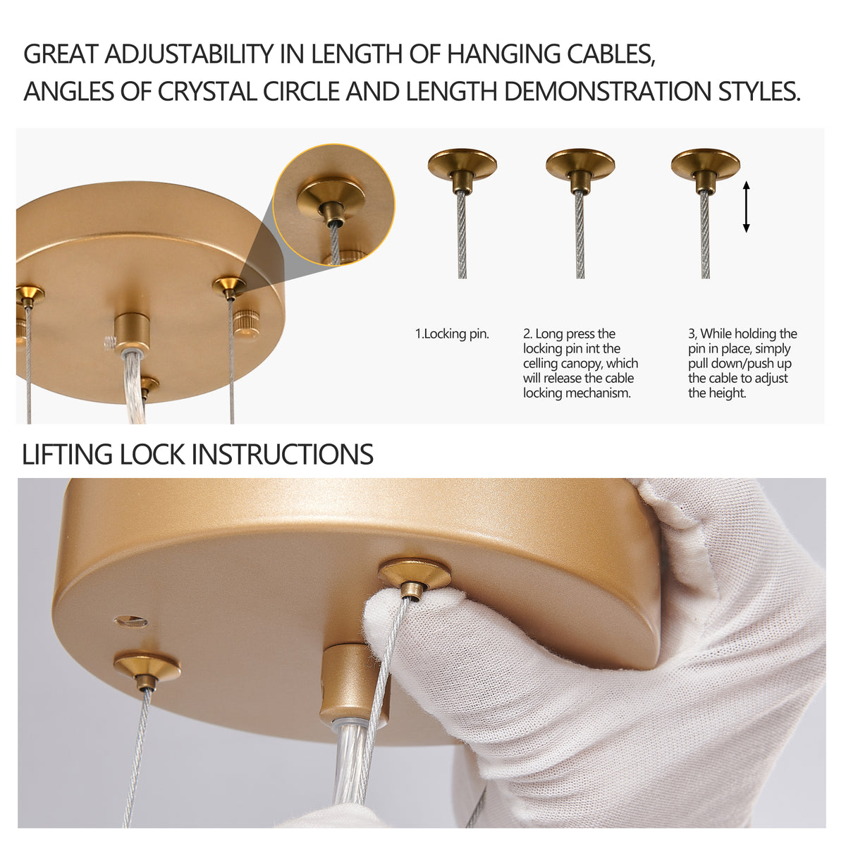Square gold chandelier with cascading crystal strands, view 6