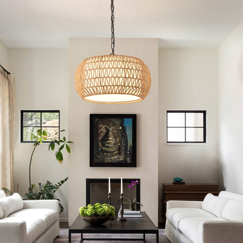 Woven jute rope farmhouse pendant light, view 4