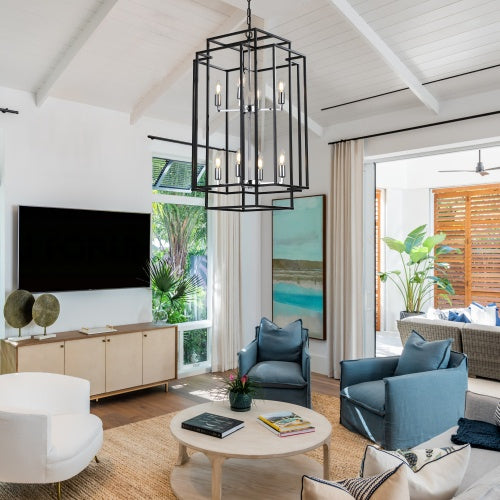 Tiered eight-lantern farmhouse chandelier, view 2