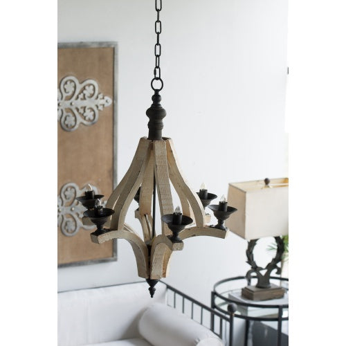 Cream distressed wood six-light chandelier, view 5