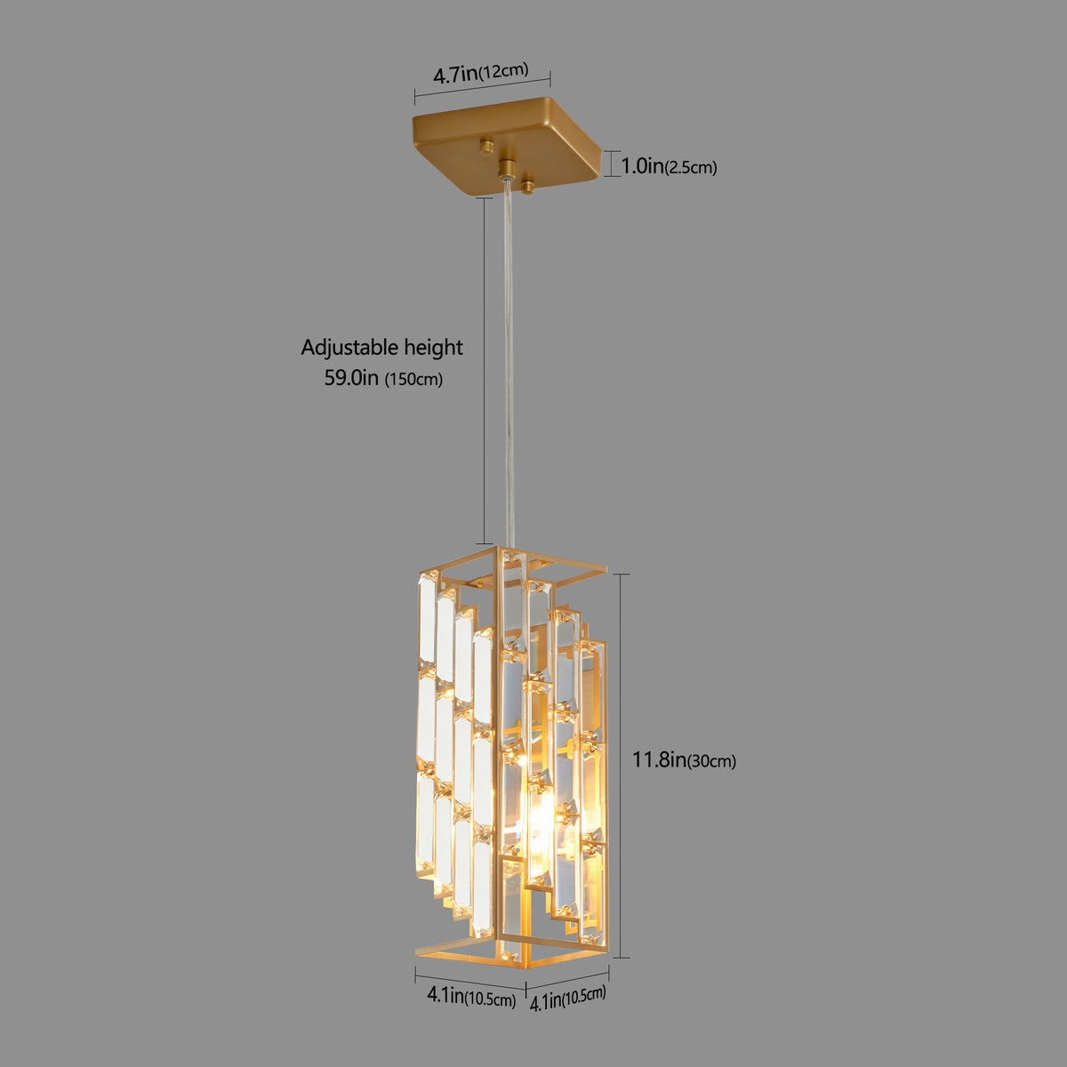 Three small gold crystal prism pendant lights, view 3