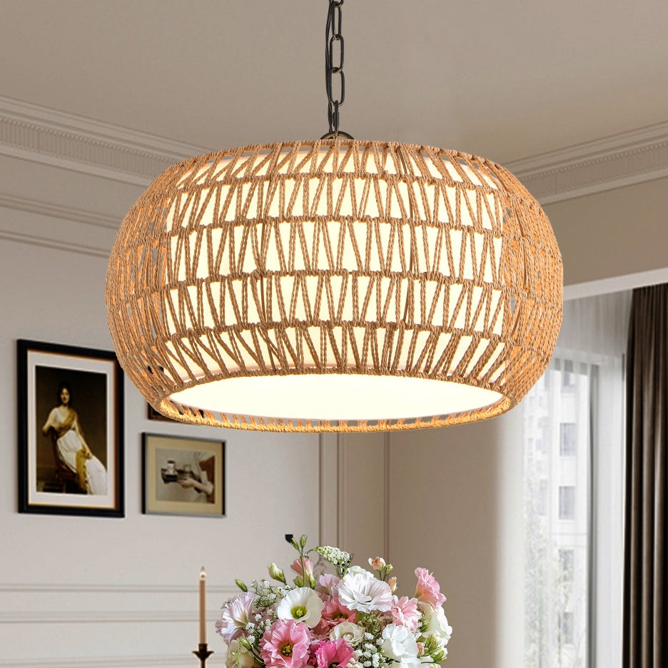 Woven jute rope farmhouse pendant light, view 5