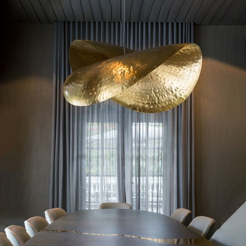 Lotus leaf shaped pendant light with a shallow sculptural shade, view 5