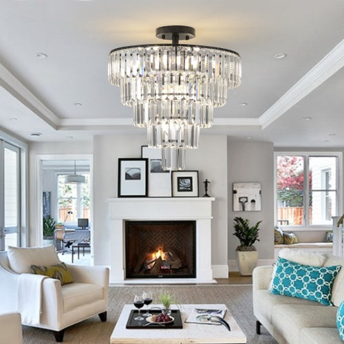 Black contemporary crystal drum chandelier, view 3
