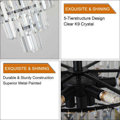 Black contemporary crystal drum chandelier, view 8