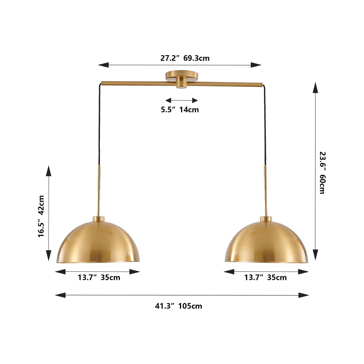 Copper-tone double pendant light on a linear bar, view 4
