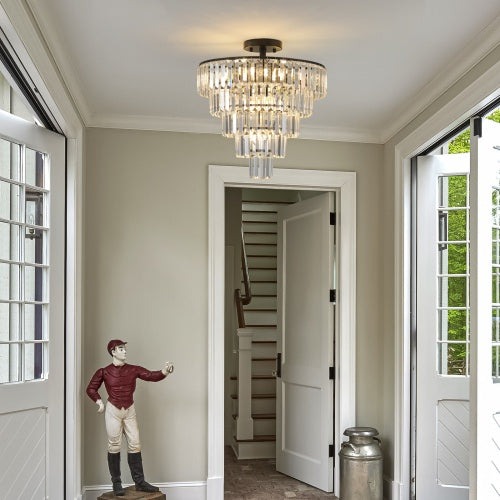 Black contemporary crystal drum chandelier, view 6