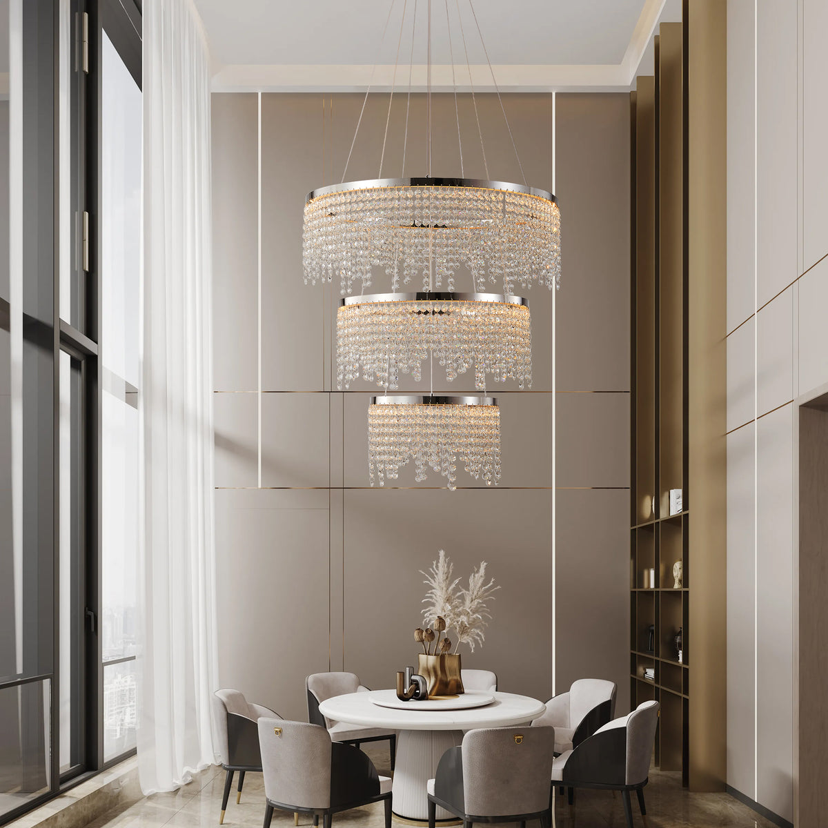 Round 24-inch crystal LED ceiling chandelier