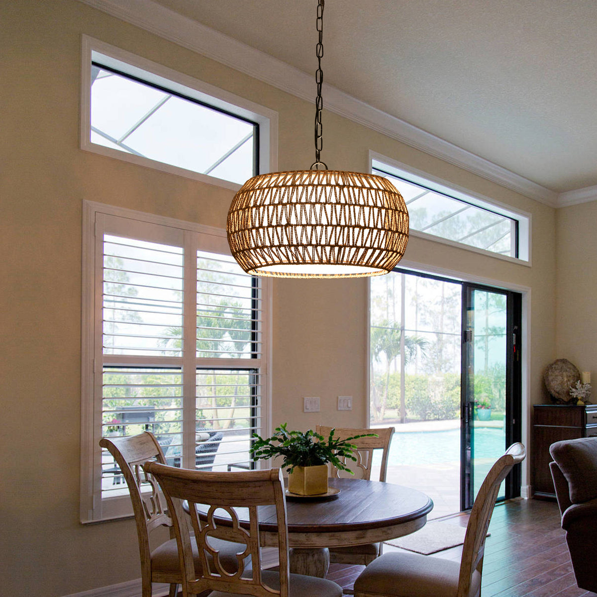 Woven jute rope farmhouse pendant light, view 8