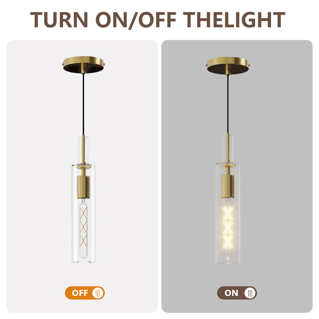 Set of three gold pendant lights with clear striped glass shades, view 8
