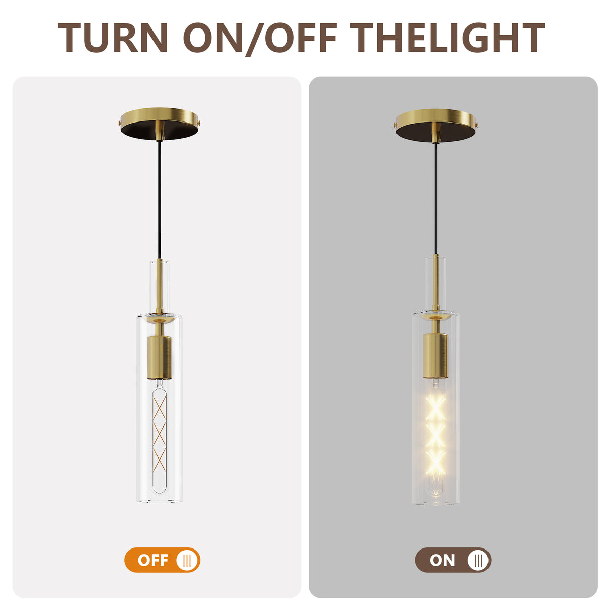 Set of three gold pendant lights with clear striped glass shades, view 8