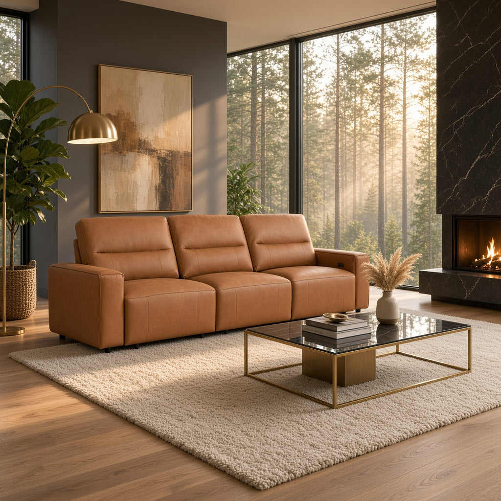 Grant Cognac Leather Convertible Sofa