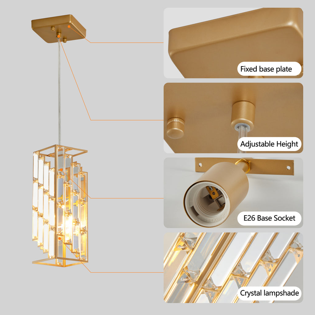 Three small gold crystal prism pendant lights, view 8