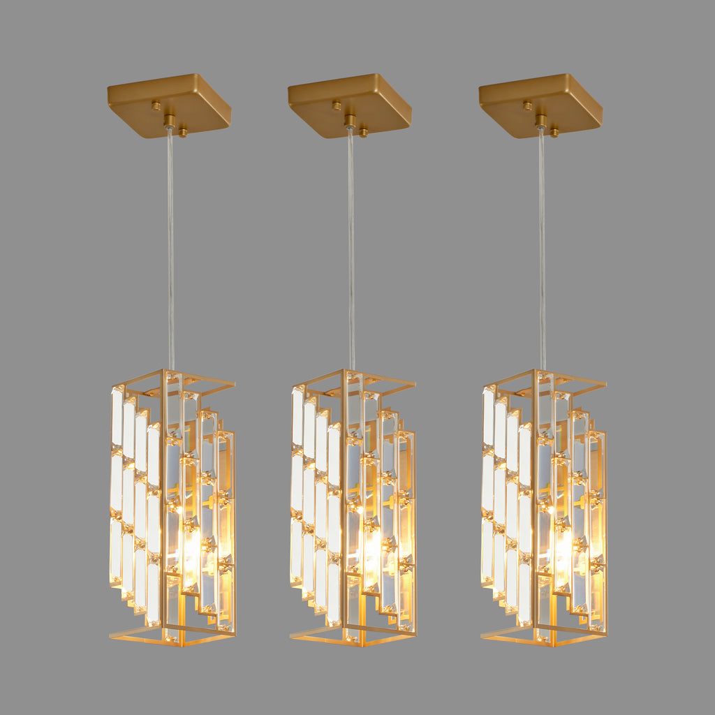 Three small gold crystal prism pendant lights, view 6