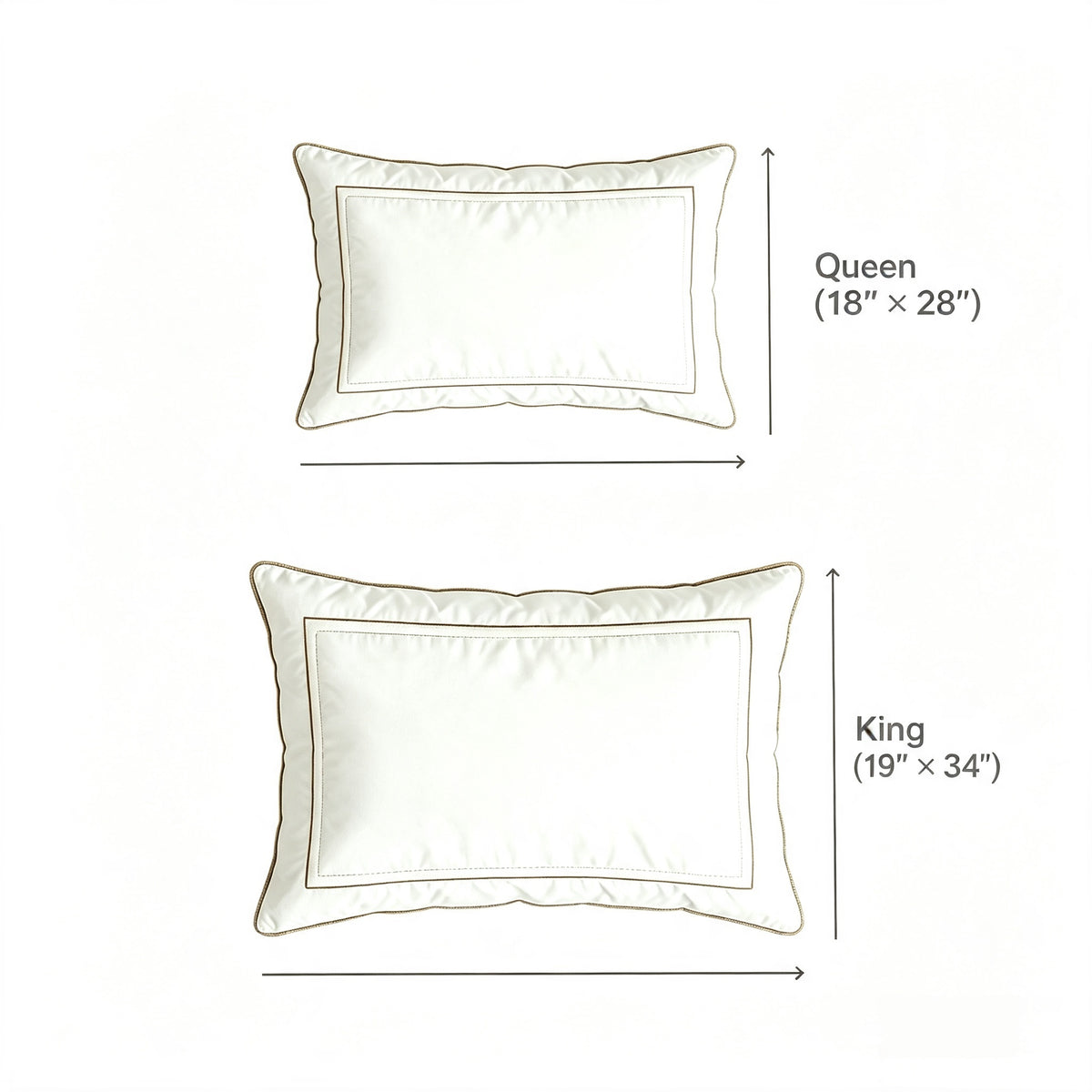 Size guide showing Queen and King hotel pillow measurements in inches