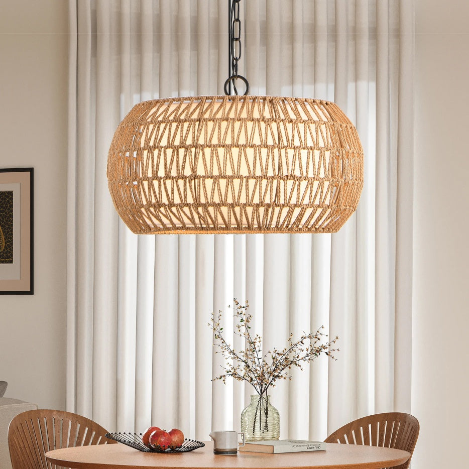 Woven jute rope farmhouse pendant light, view 6