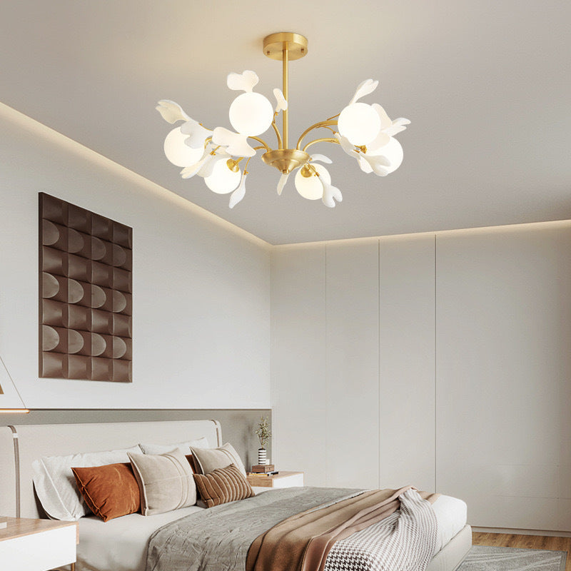 Copper ginkgo leaf branch chandelier with six lights, view 6
