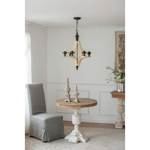 Cream distressed wood six-light chandelier, view 8
