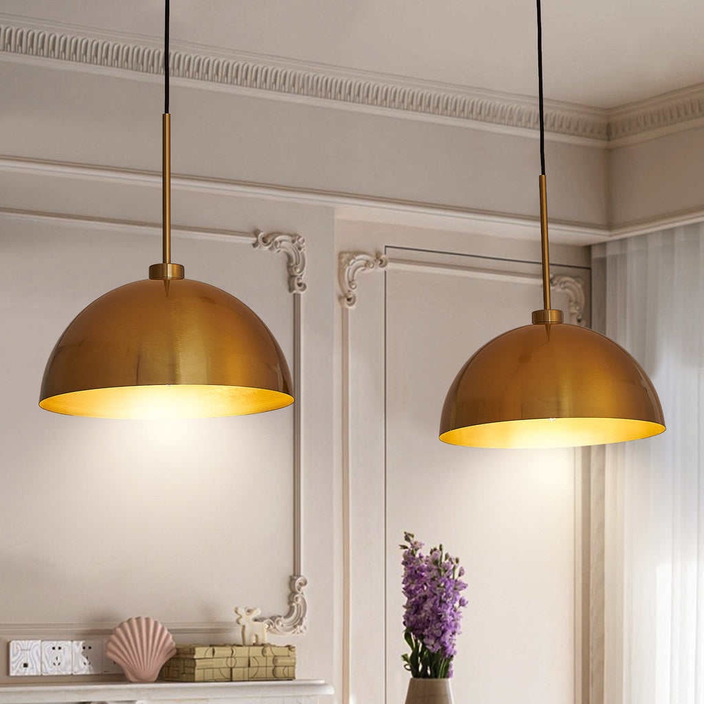 Copper-tone double pendant light on a linear bar
