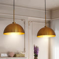 Copper-tone double pendant light on a linear bar