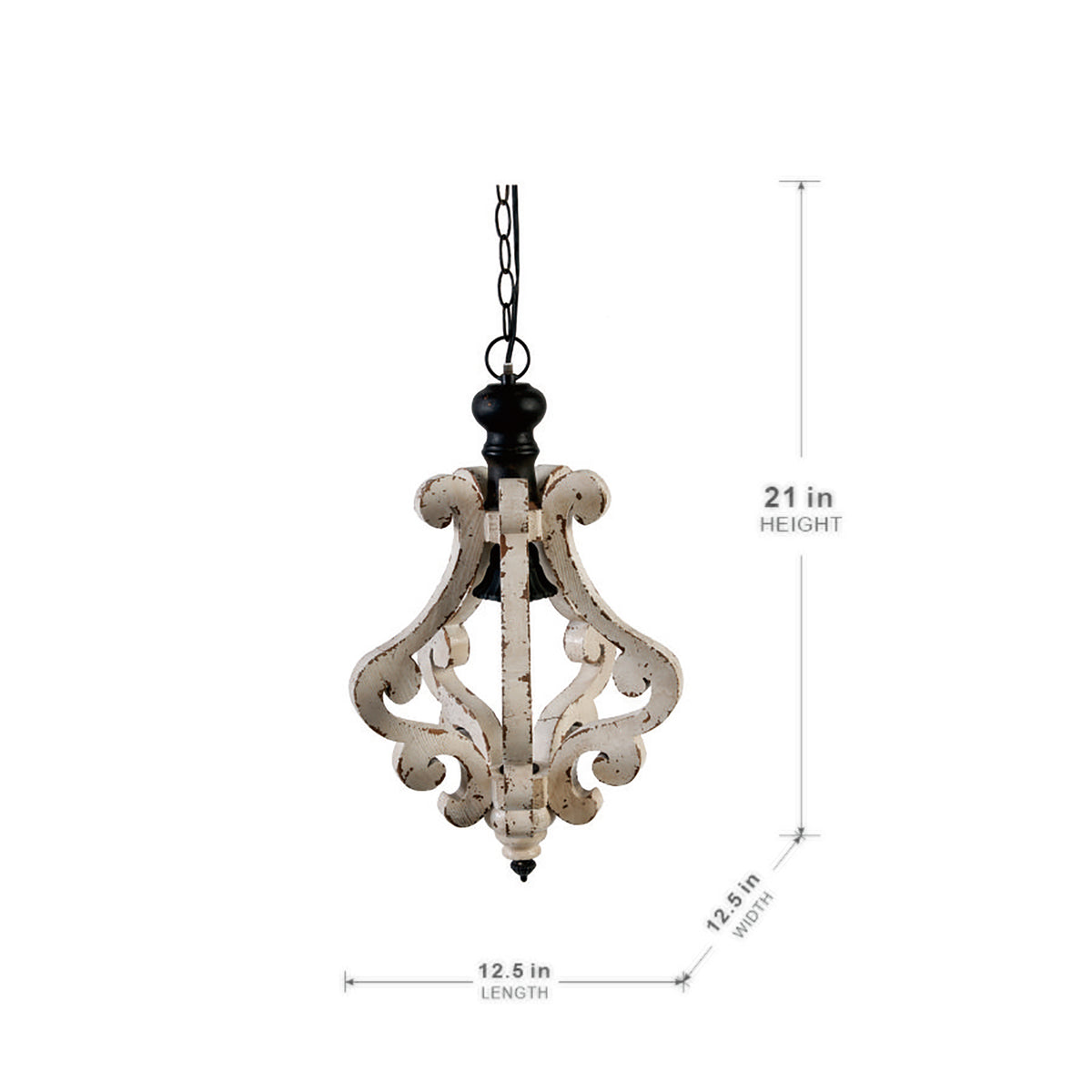 White French country wood chandelier, view 7