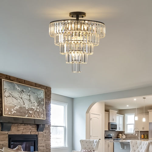 Black contemporary crystal drum chandelier, view 2