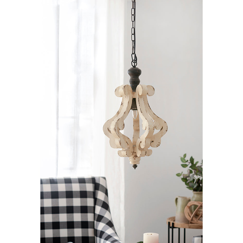 White French country wood chandelier, view 10