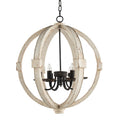 White distressed wood six-light chandelier with iron accents, view 3