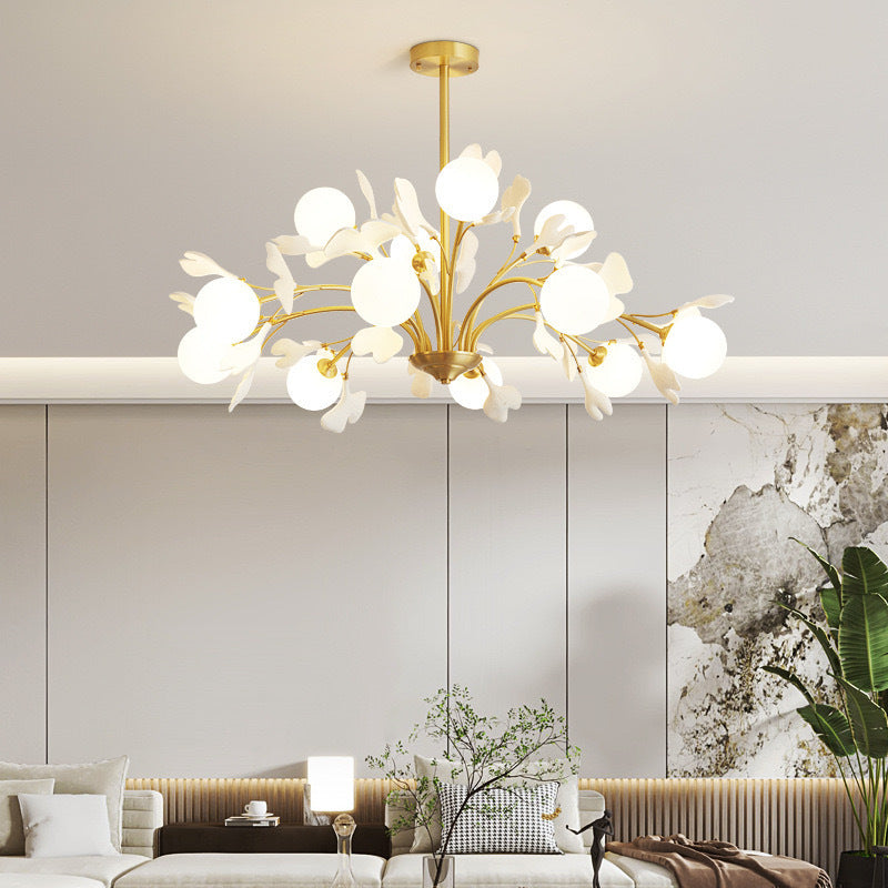 Copper ginkgo leaf branch chandelier with six lights