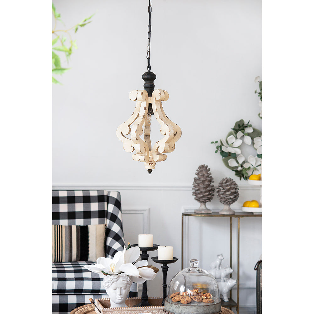 White French country wood chandelier