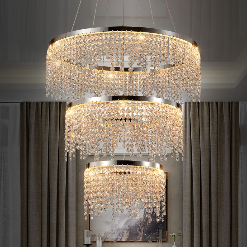 Round 24-inch crystal LED ceiling chandelier, view 4