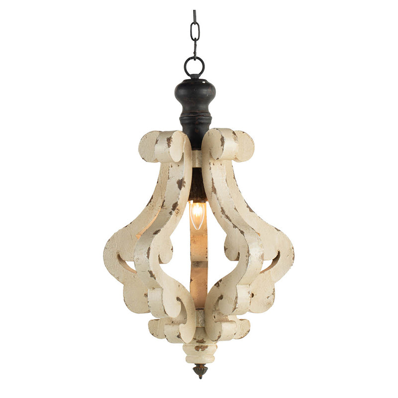 White French country wood chandelier, view 3