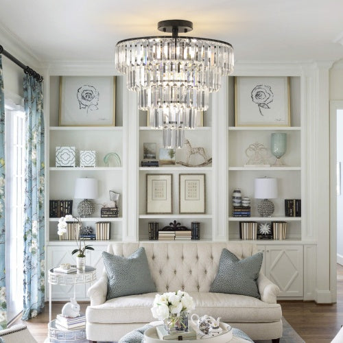 Black contemporary crystal drum chandelier