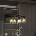 Six-light black chandelier with clear glass shades