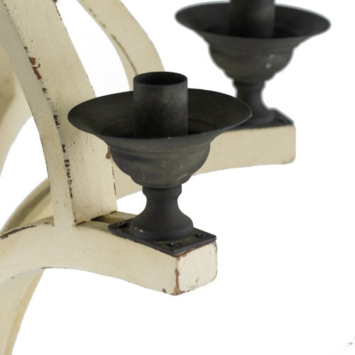 Cream distressed wood six-light chandelier, view 10