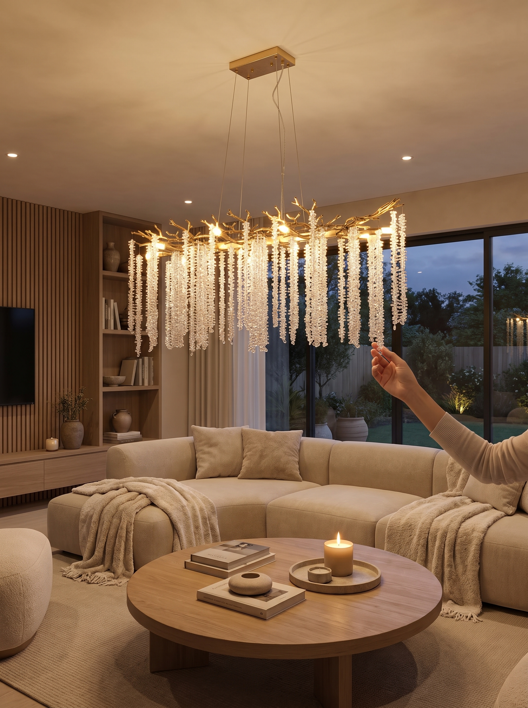 39-Inch Gold Crystal Cascade Chandelier lifestyle 1
